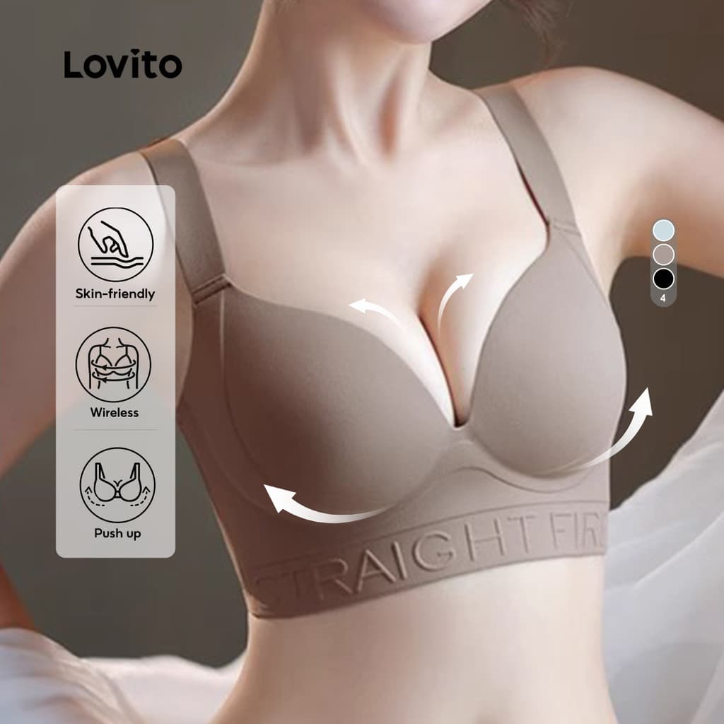 Lovito Casual Bralette com Copo 3D Anti-Caída e Ajustável Sem Fio de Contato Suave Push Up para Mulheres LNE121180