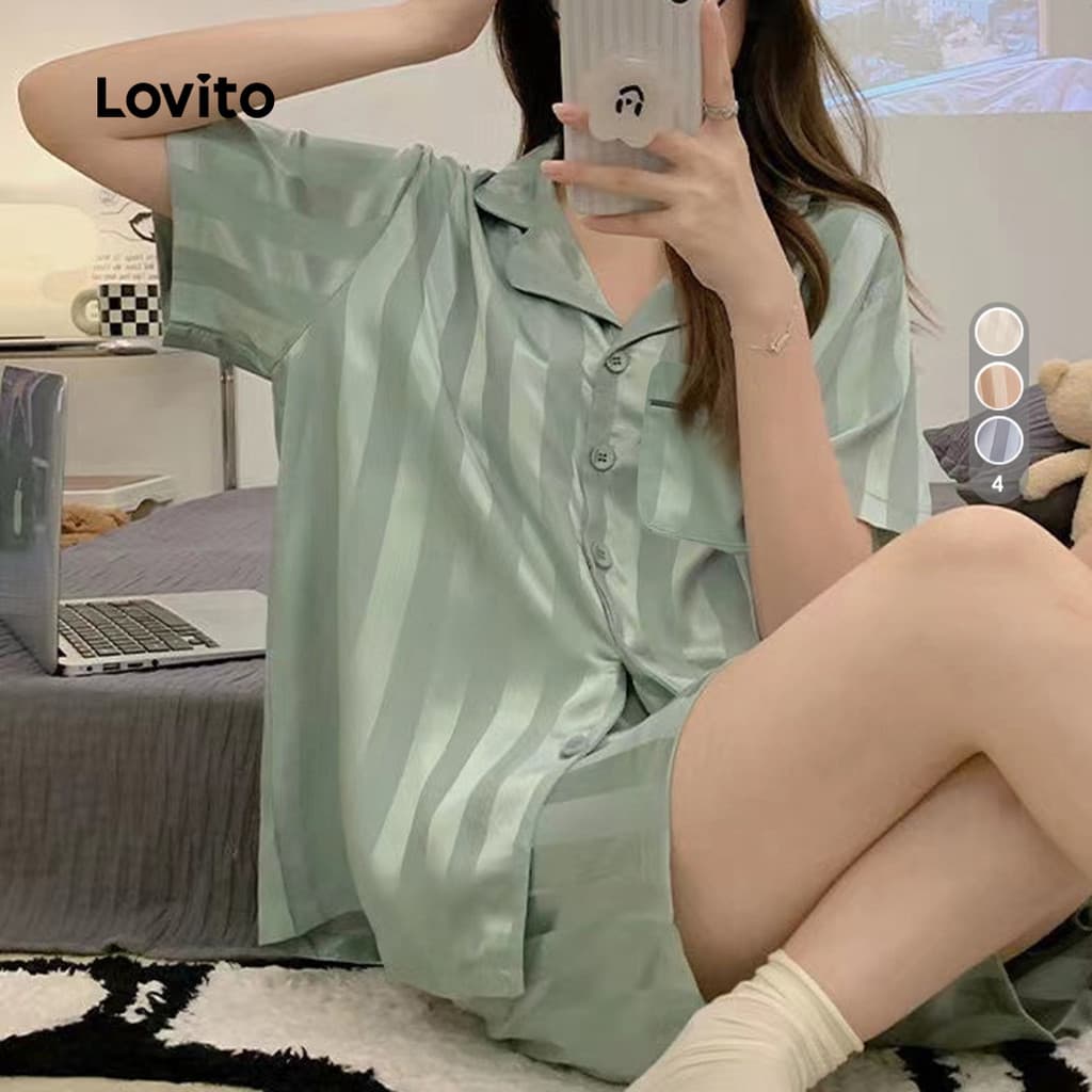 Lovito Conjunto Pijama 2 Peças Seda Gelada Moda Coreana Quarto Ar Condicionado LNE130211