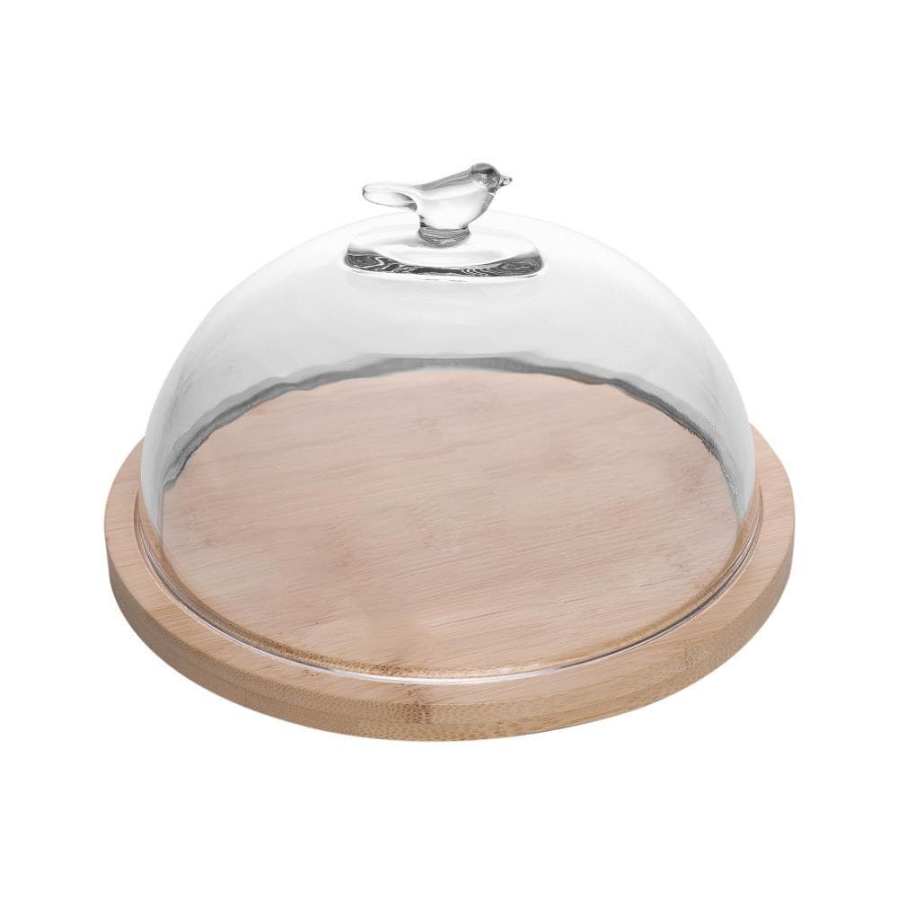 Queijeira com Tampa de Vidro e Base de Bambu Bird 20cm Wolff