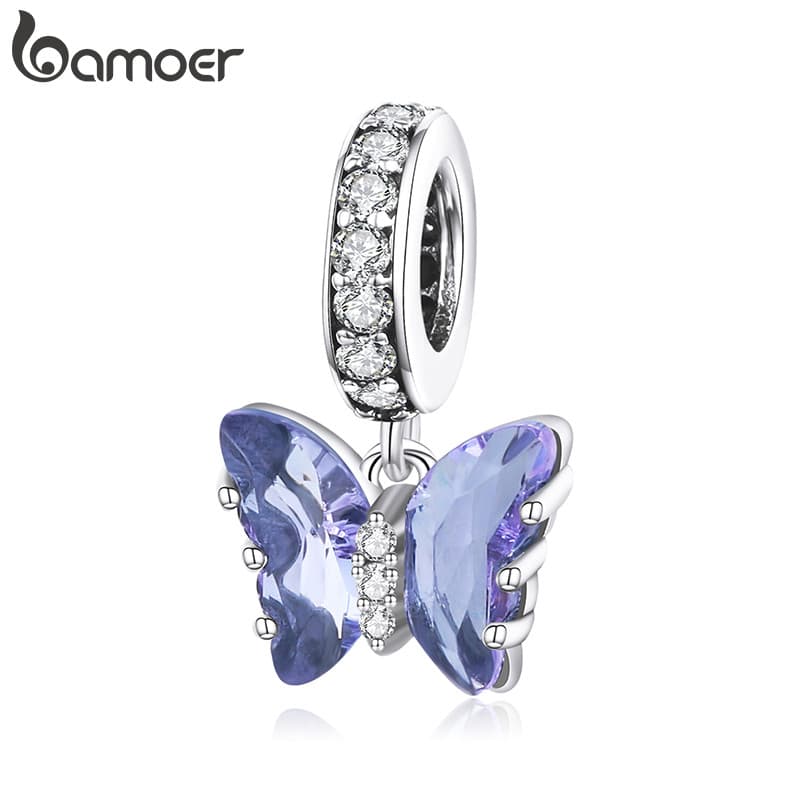 Bamoer Bead Roxo Borboleta Pingente DIY Pulseira Colar Acessórios Para Presentes Femininos