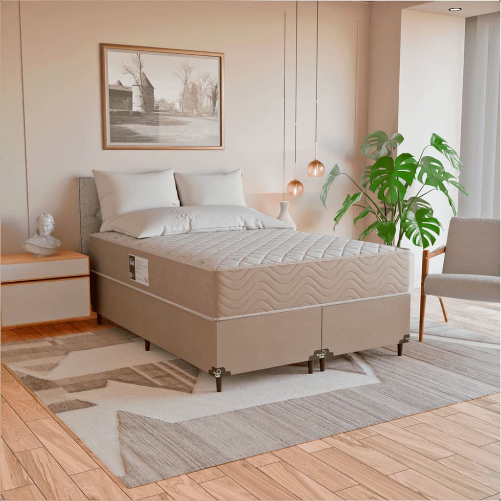 Cama Box Casal Bipartido + Colchão Prime Espuma D45