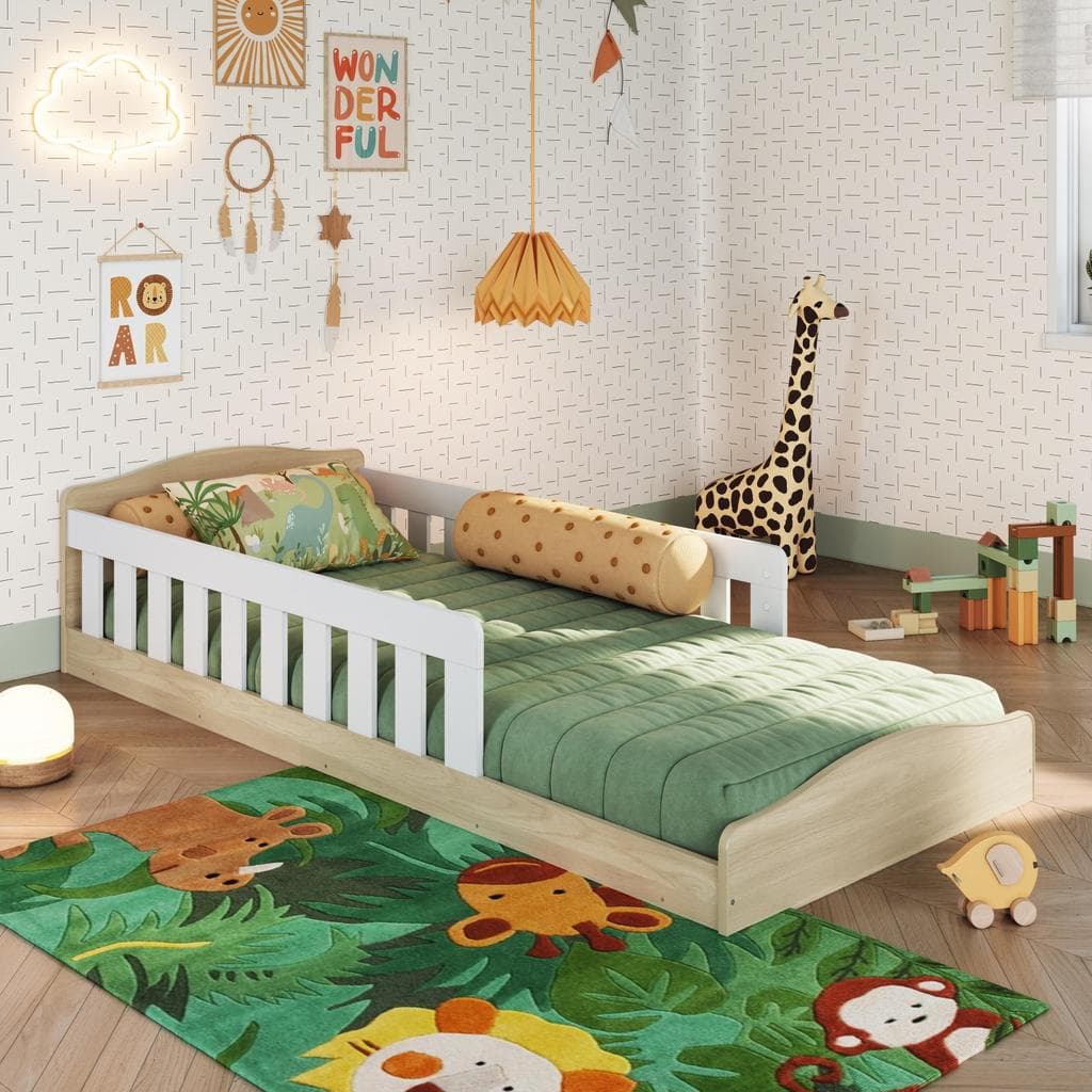Cama Infantil Montessoriana Baixa 188x78 com Grade de Proteção Lateral e Cantos Arredondados