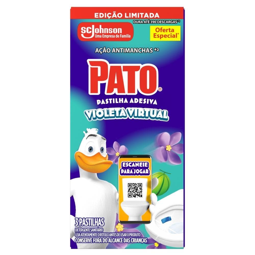 Detergente Sanitário Pastilha Adesiva Violeta Virtual Pato 3 Unidades