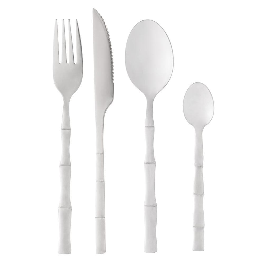 Faqueiro 16 Peças Lyor Bambu Aço Inox 4 Pessoas com Facas Garfos Colheres e Chá para Mesa Posta Jantar Casa Elegante Lar