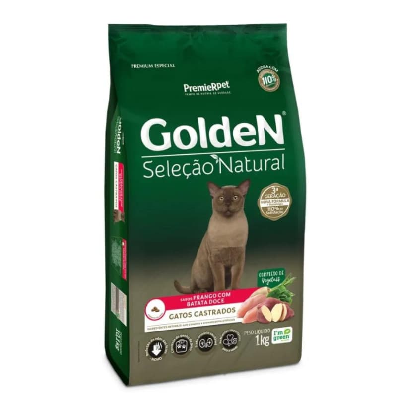 Ração Seca GoldeN Seleção Natural Gatos Castrados Frango com Batata Doce 1,0kg