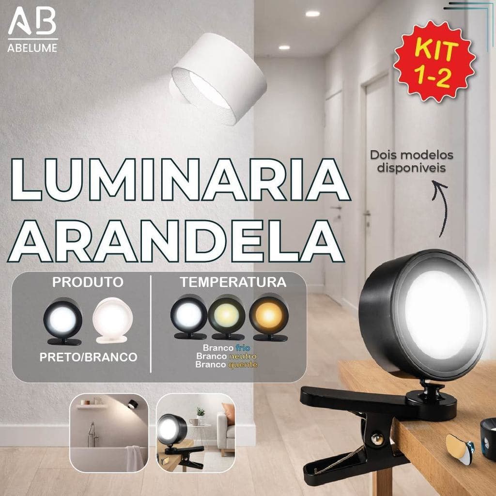 Luminária Spot Led 8W Arandela Luz de Parede 3 Tons de Luz Recarregável USB