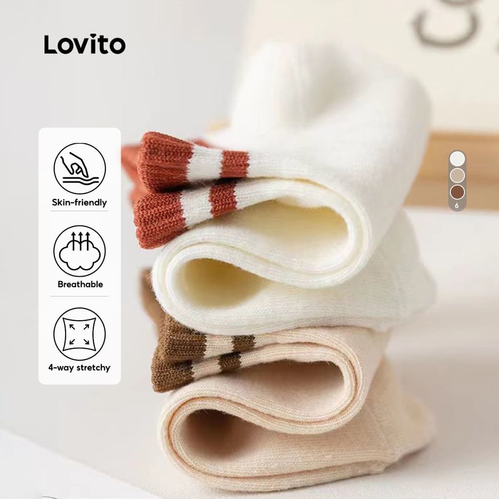 Lovito Casual Meias Básicas Meias De Cores Contrastantes Para Mulheres LNA27259