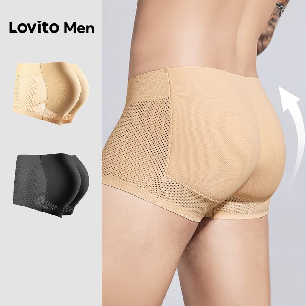 Lovito Casual Cueca Masculina Preta Com Recortes No Tecido Para Levantar O Bumbum Para Primavera/verão LNE131112