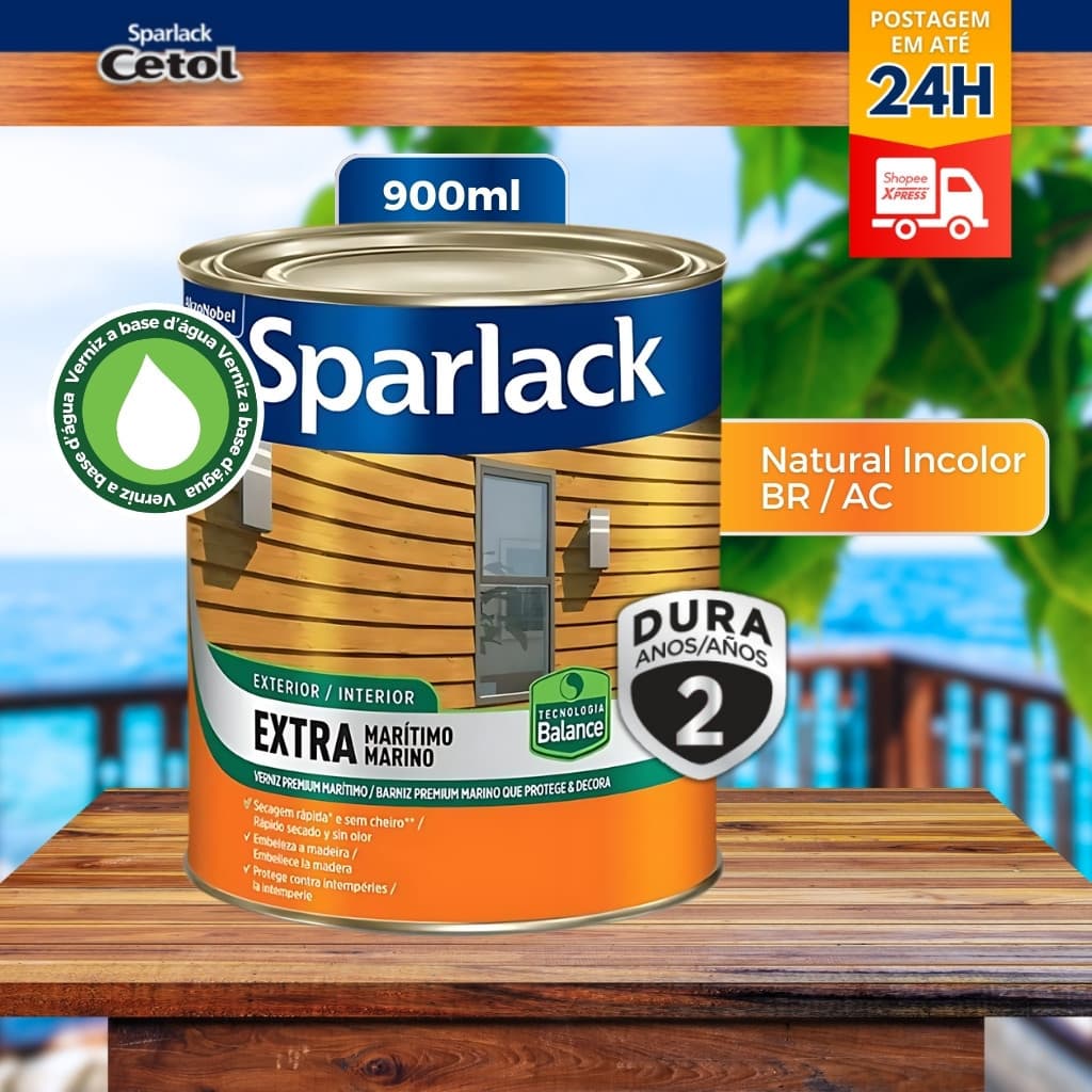 Verniz Sparlack Extra Marítimo Balance a Base D'Água Brilhante Natural Incolor 900ml sem cheiro