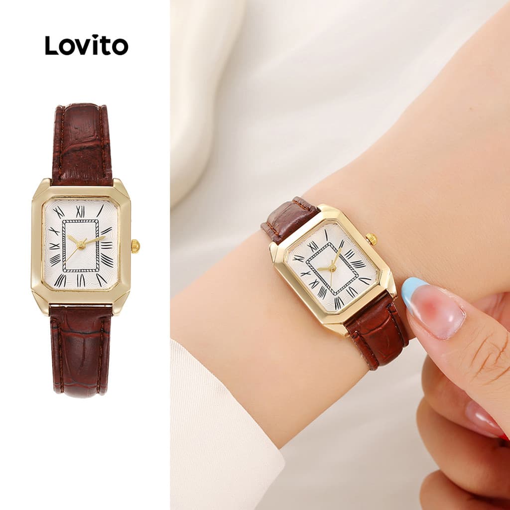 Lovito Relógio de Quartzo Elegante Relógio de Quartzo Retrô Marrom LFA114151