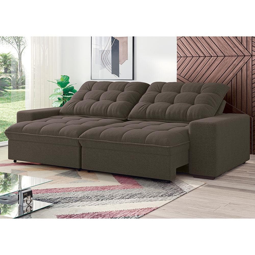 Sofá 4 Lugares Retrátil/Reclinável Linoforte Benetton com Revestimento em Suede