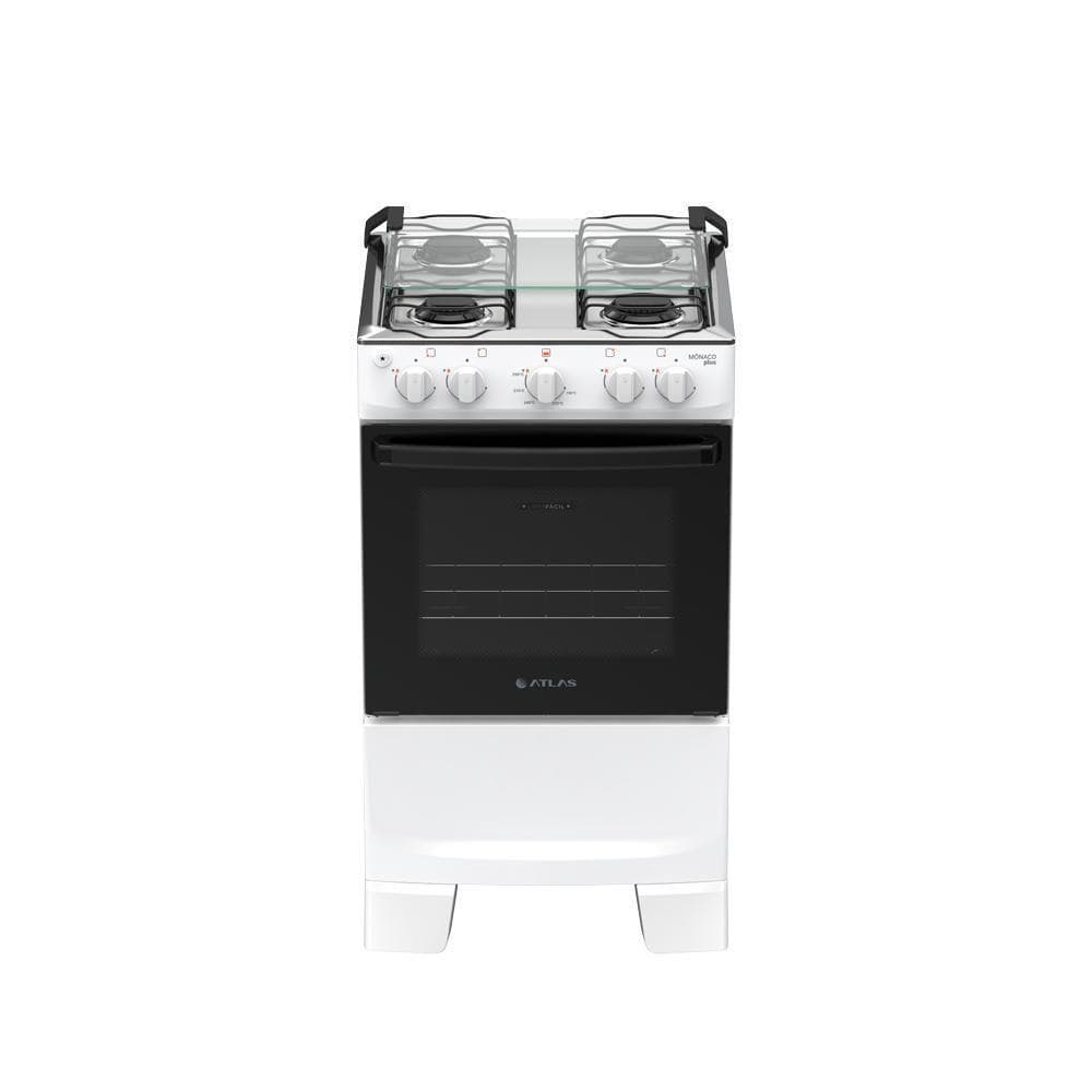 Fogão 4 Bocas Atlas Mônaco Plus Mesa Inox Bivolt Branco