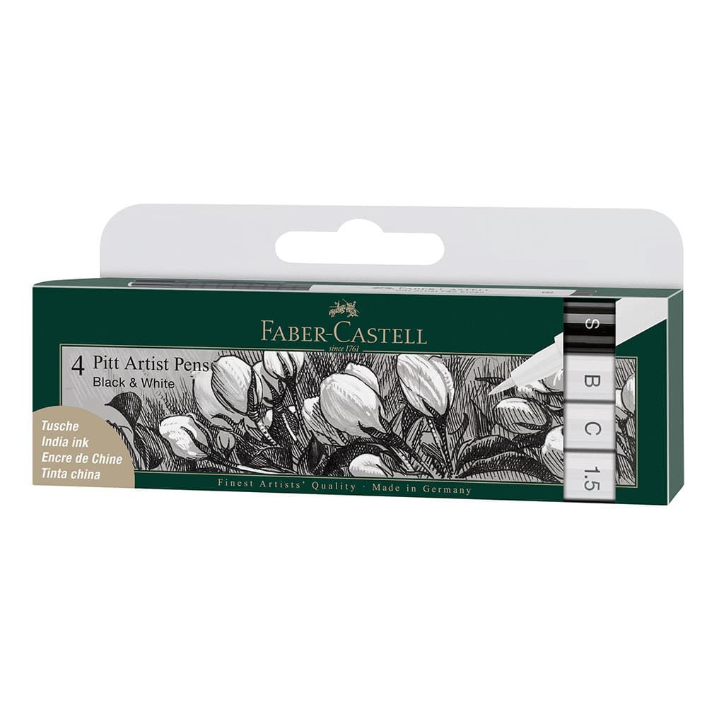 Caneta artística Pitt 1.5/C/B/S com 4 unidades 167151 Faber-Castell