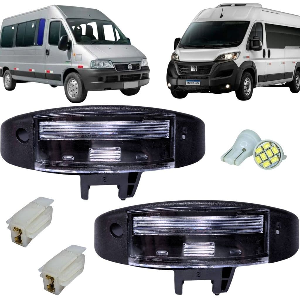KIT LANTERNA LUZ DE PLACA FIAT DUCATO 1994 A 2017 PAR COM SOQUETE E LÂMPADAS LED 12V ILUMINAÇÃO