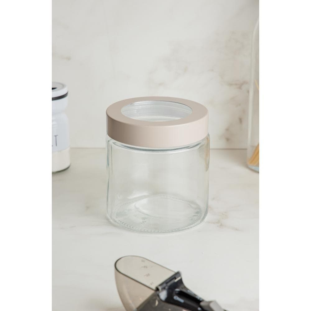 Porta Mantimentos Lyor Tampa Bege Visor Acrilíco 950ml Vidro
