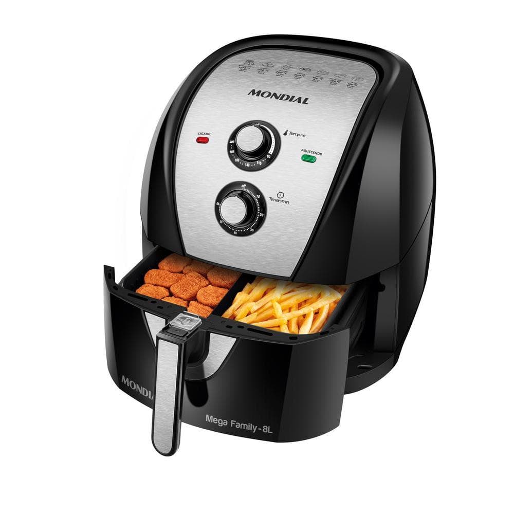 Fritadeira Sem Óleo Air Fryer 8L Mondial Preto/Inox 1900W - AFD-80-BI