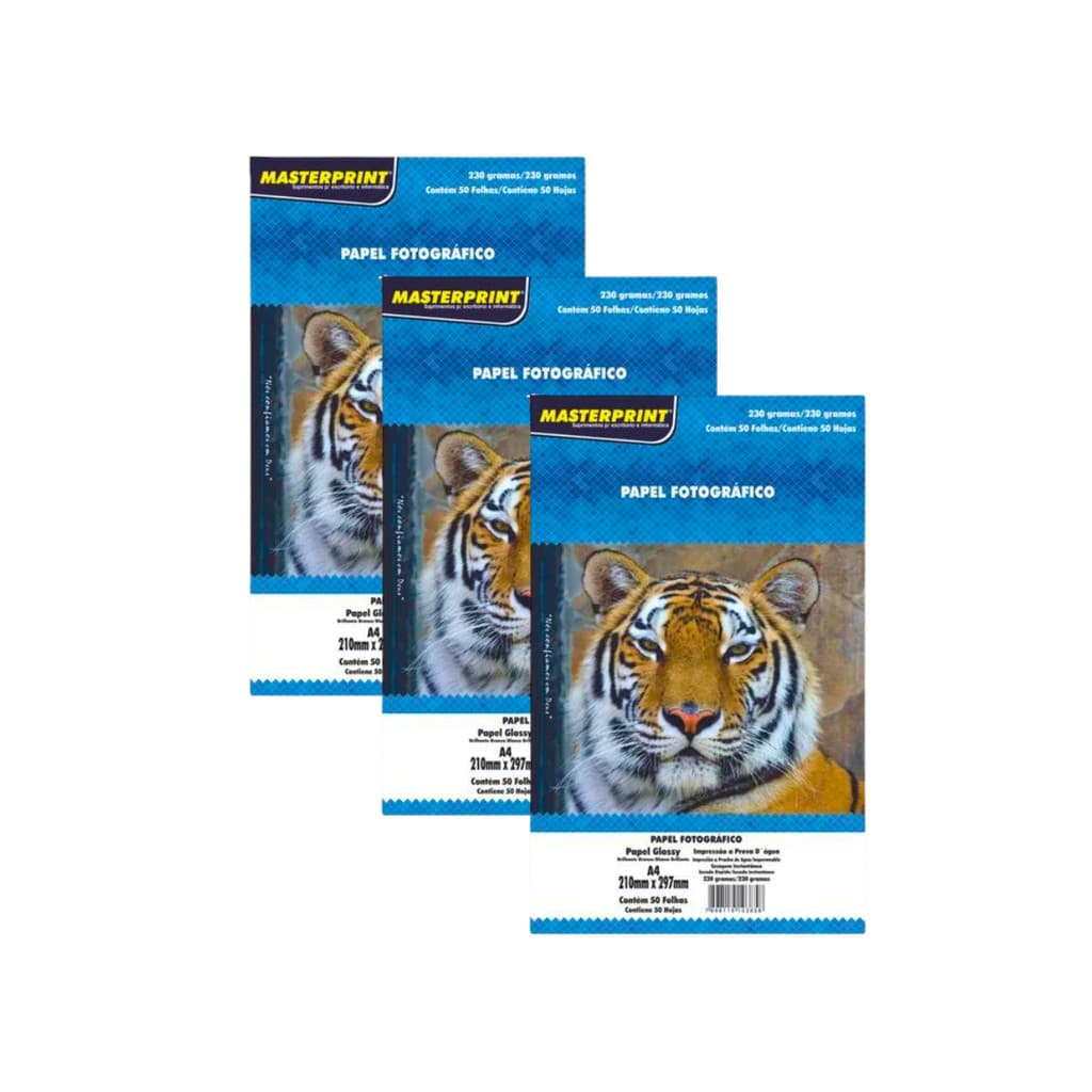 Papel Fotográfico 230g Glossy (Brilhante) A4 - S/ Adesivo MASTERPRINT Kit:Com 150