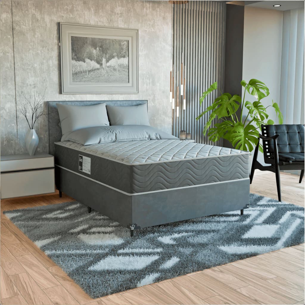 Cama Box Casal + Colchão Prime Espuma D45 Suede Cinza