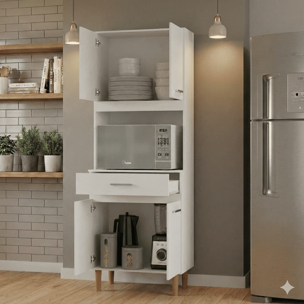 Armário de Cozinha Vertical Paneleiro com Espaço para Micro-ondas Torre Quente Bonatto
