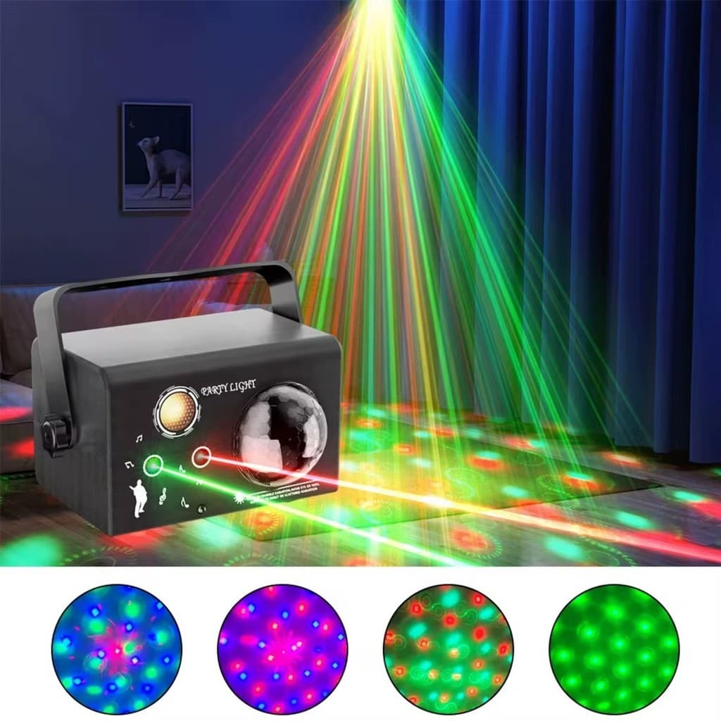 Mini Strobo LED RGB 10W Laser Verde e Vermelho Controle Remoto USB Festa Evento Balada Som Ativo ON-LP193