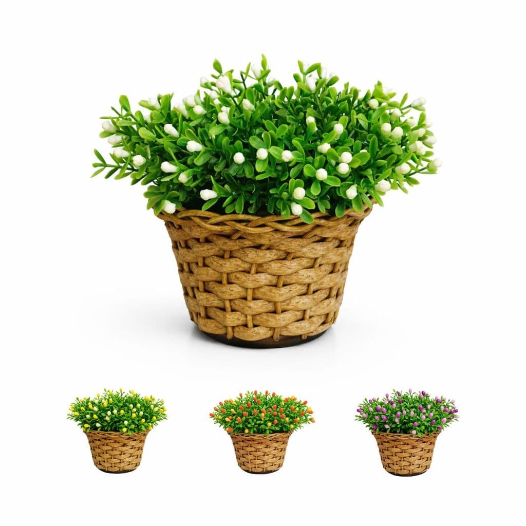 Flores Artificiais Com Vaso Trançado Cachepô Decoração Mesa