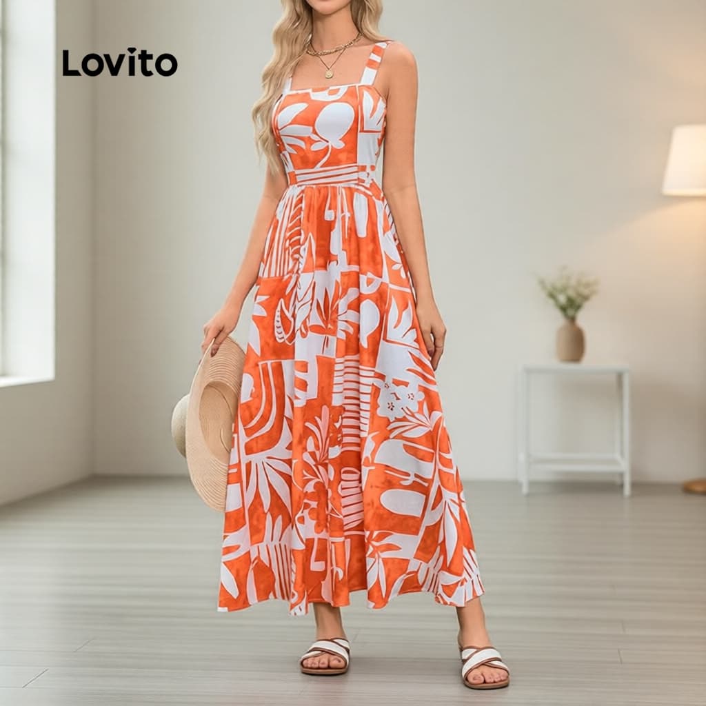 Lovito Vestido Feminino Férias Estampado para o Verão e Primavera LBL17602