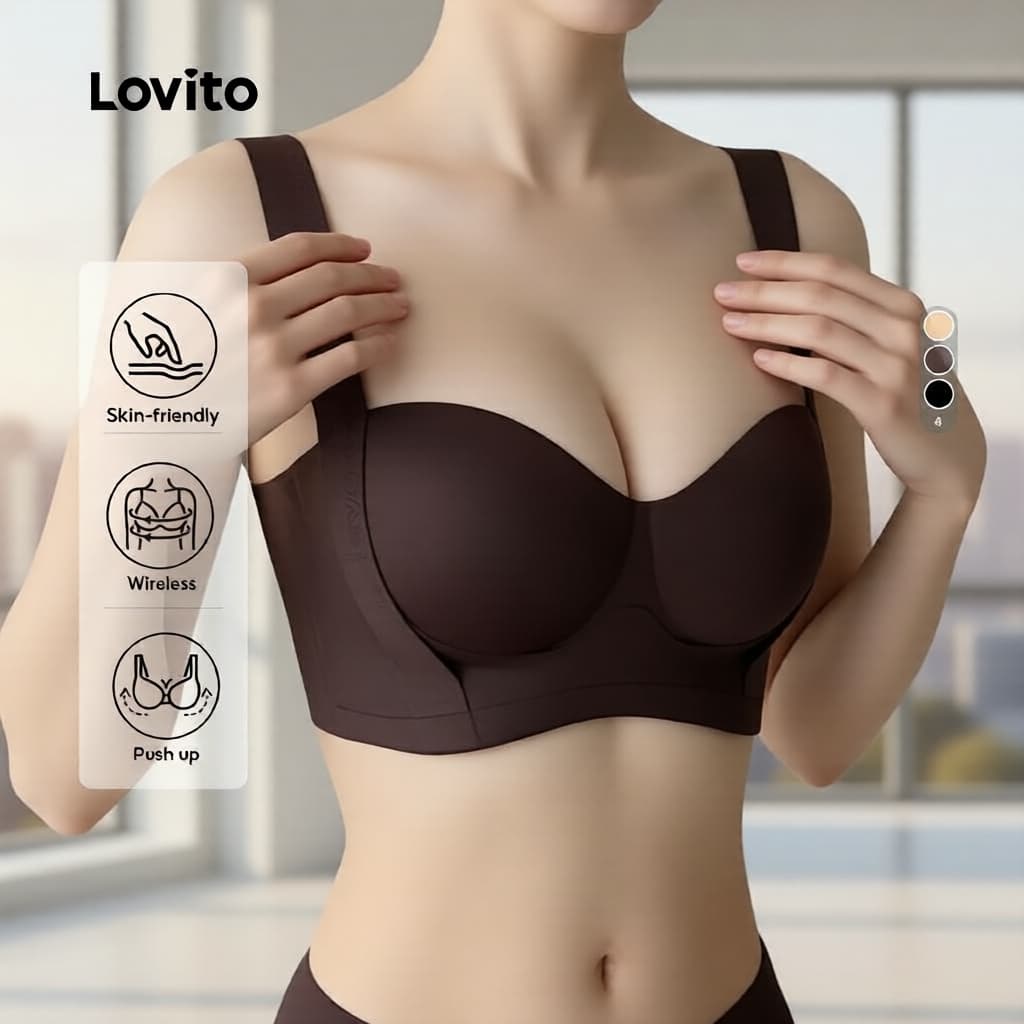 Lovito Casual Sutiã com Bojo 3D Ajustável Sem Aro e Antiderrapante para Mulheres LNE121187