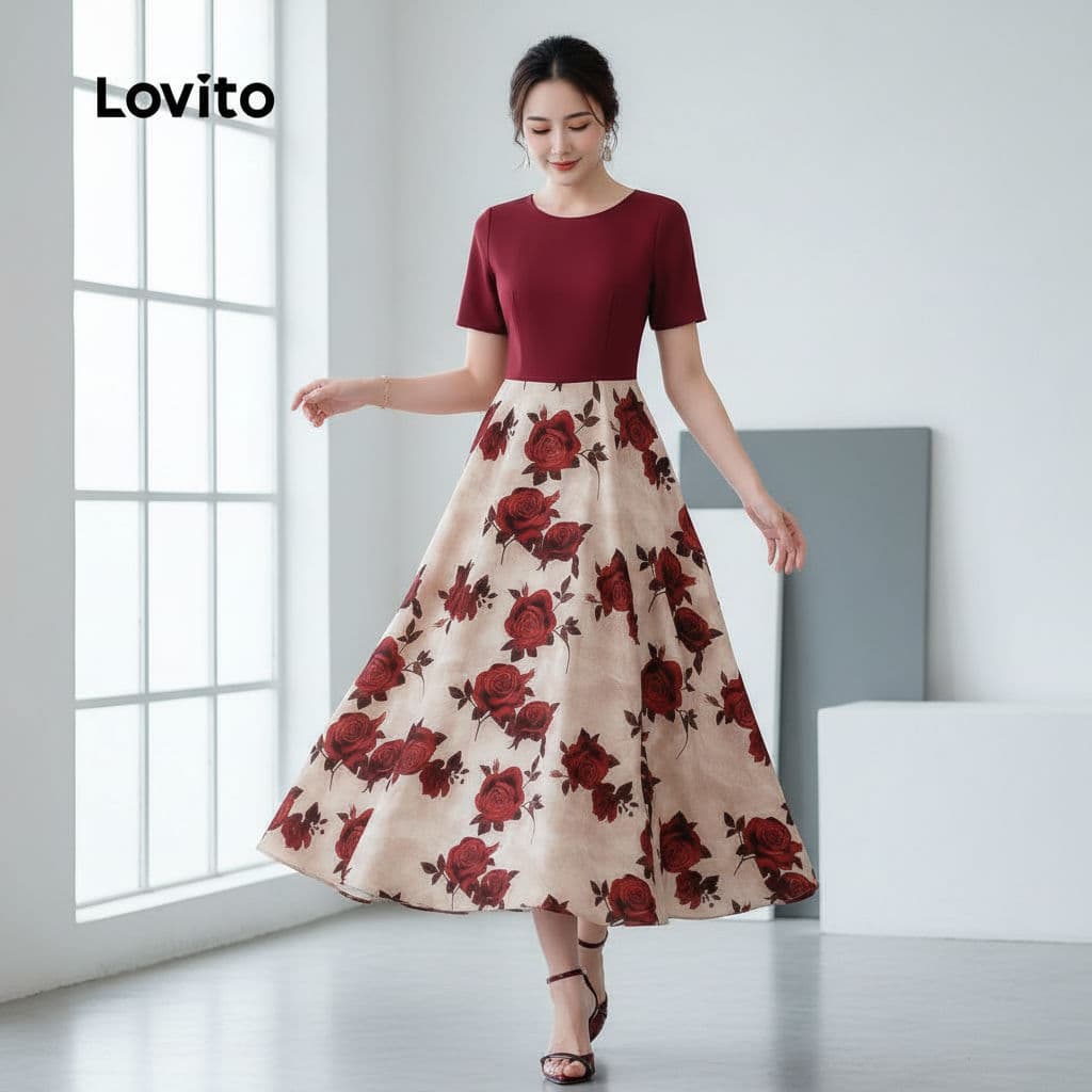 Lovito Elegante Vestido Sofisticado em Tons Vermelhos para Primavera Verão L157LD349