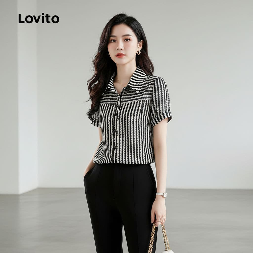 Lovito Blusa Feminina Casual com Botões Frontais Elegante para Primavera/Verão L158ED053