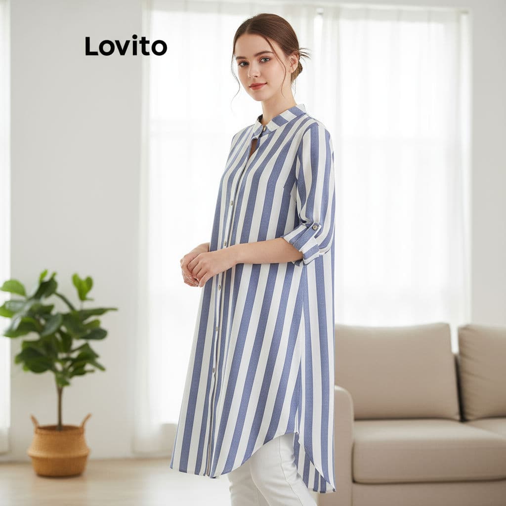 Lovito Casual Vestido Feminino Listrado com Estampa LNL83190