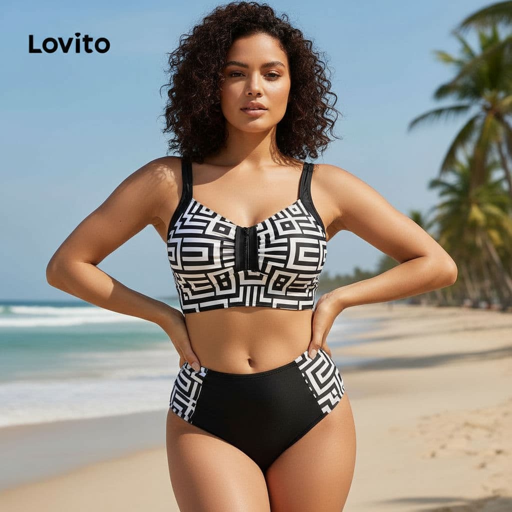Lovito Biquíni Férias Feminino com Costura Geométrica e Tecido Colorblock LBL17663