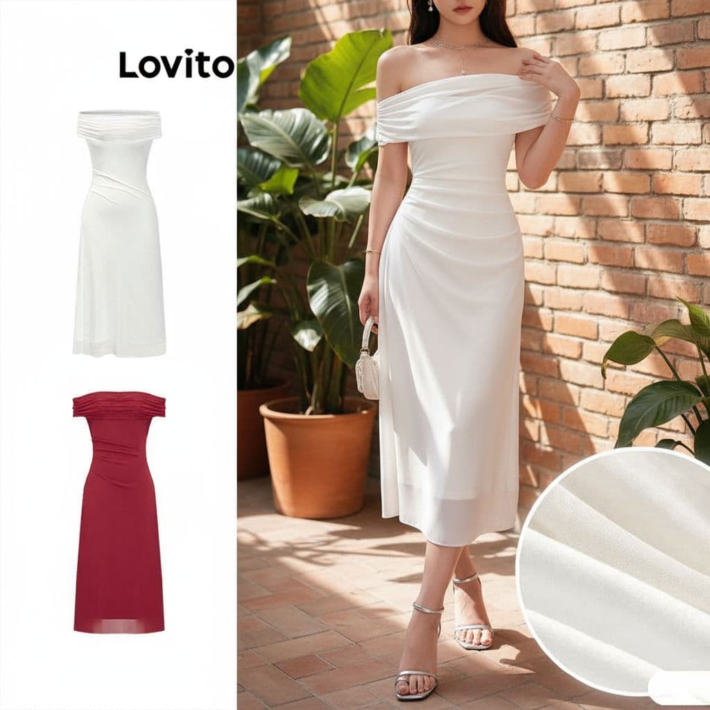 Lovito Elegante Vestido Feminino de Malha Liso com Contraste L87ED310 (Multicolorido)