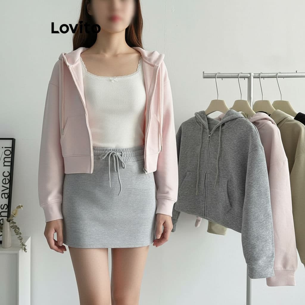 Lovito Casual Jaqueta Feminina de Cordão Lisa LNA75075